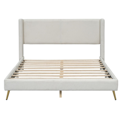 Platform Contemporary Bed With Legs And Upholstered Headboard