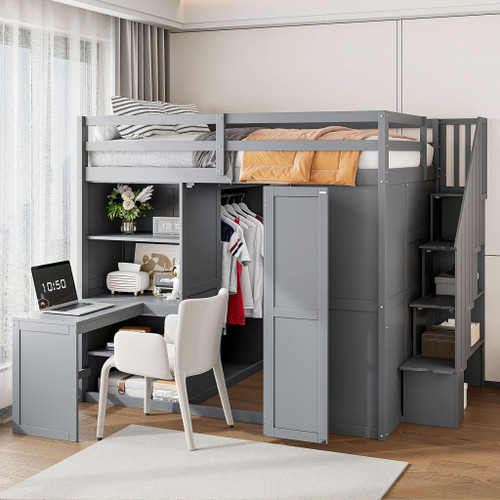 Loft Bed With Wardrobe, Desk And Shelves Loft Bed With Wardrobe, Desk And Shelves