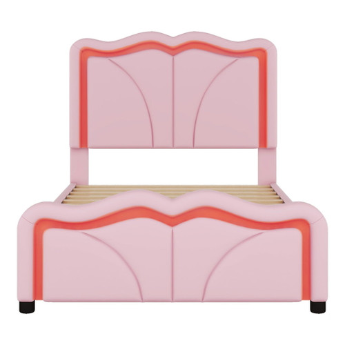 Upholstered Platform Bed & Curve Shaped And Height Adjustable Headboard, LED Light Strips Upholstered Platform Bed & Curve Shaped And Height Adjustable Headboard, LED Light Strips