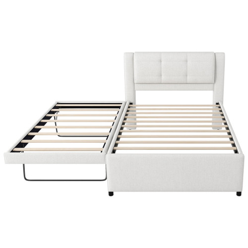 Upholstery Platform Bed With Trundle,Trundle Can Be Flat Or Erected Upholstery Platform Bed With Trundle,Trundle Can Be Flat Or Erected