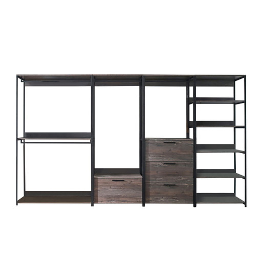 Monica - Wood Walk In Closet System, Powder Coated Metal Frame And Melamine - Rustic