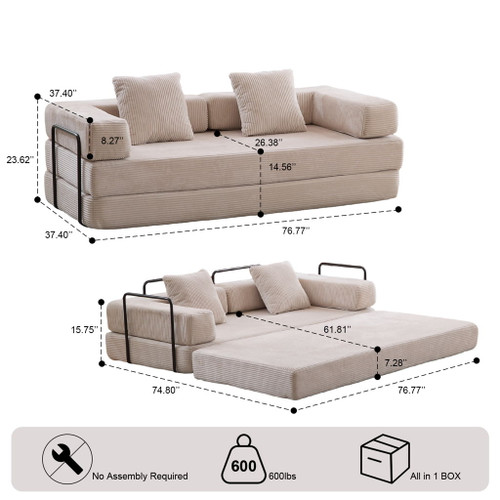 Floor Couch, Convertible Floor Sofa Bed With Pillow Back Support Armrest Floor Couch, Convertible Floor Sofa Bed With Pillow Back Support Armrest
