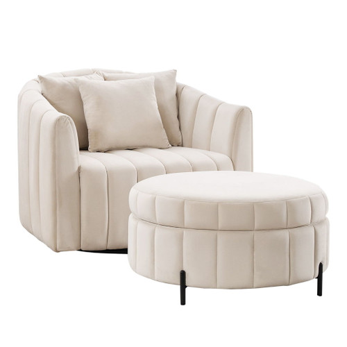Oversized Velvet Swivel Barrel Accent Chair And Ottoman Set With Storage Oversized Velvet Swivel Barrel Accent Chair And Ottoman Set With Storage