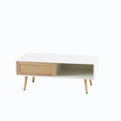 41.34" Rattan Coffee Table, Sliding Door For Storage, Solid Wood Legs, Modern Table For Living Room 41.34" Rattan Coffee Table, Sliding Door For Storage, Solid Wood Legs, Modern Table For Living Room
