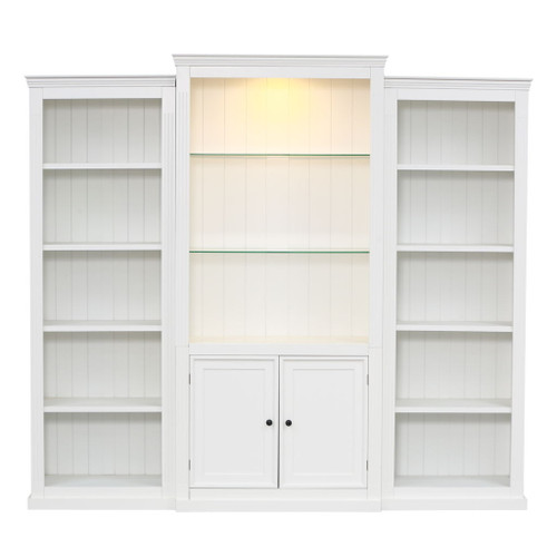 Retro Style 3 Piece Bookcase Display Cabinet With Adjustable LED Lighting, Tempered Glass Shelves - White Retro Style 3 Piece Bookcase Display Cabinet With Adjustable LED Lighting, Tempered Glass Shelves - White