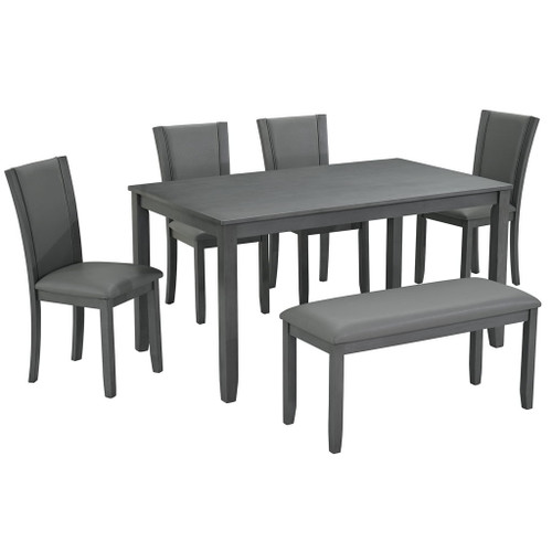 Modern 6 Piece Dining Table Set With Bench And Chairs For Dining Room Or Kitchen - Gray Modern 6 Piece Dining Table Set With Bench And Chairs For Dining Room Or Kitchen - Gray