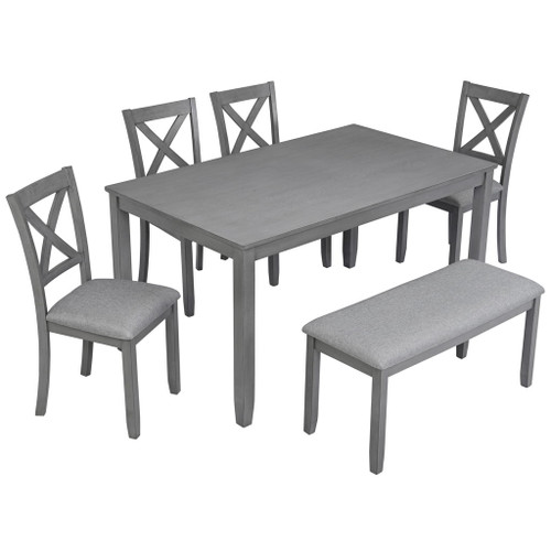 6 Pieces Kitchen Dining Set, Rectangular Wooden Dining Table With 4 Chairs And A Bench 6 Pieces Kitchen Dining Set, Rectangular Wooden Dining Table With 4 Chairs And A Bench