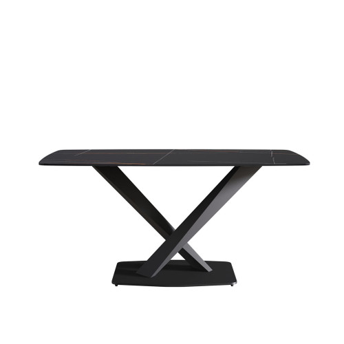 63" Artificial Stone Black Curved Black Metal Leg Dining Table - Black 63" Artificial Stone Black Curved Black Metal Leg Dining Table - Black