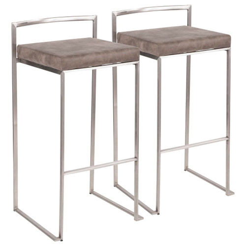 Fuji - Contemporary Stackable Counter Stool (Set of 2) - Stone Fuji - Contemporary Stackable Counter Stool (Set of 2) - Stone