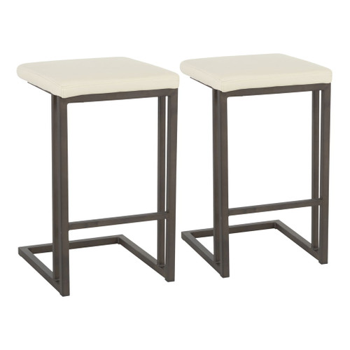 Roman - Industrial Counter Stool (Set of 2) - Antique Metal / Cream Roman - Industrial Counter Stool (Set of 2) - Antique Metal / Cream