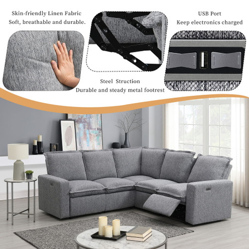 Power Recline Sectional - Gray Power Recline Sectional - Gray