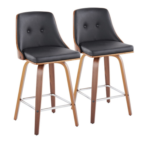 Gianna - Mid-Century Modern Fixed Height Counter Stool With Swivel And Round Footrest (Set of 2) - Black / Walnut Gianna - Mid-Century Modern Fixed Height Counter Stool With Swivel And Round Footrest (Set of 2) - Black / Walnut