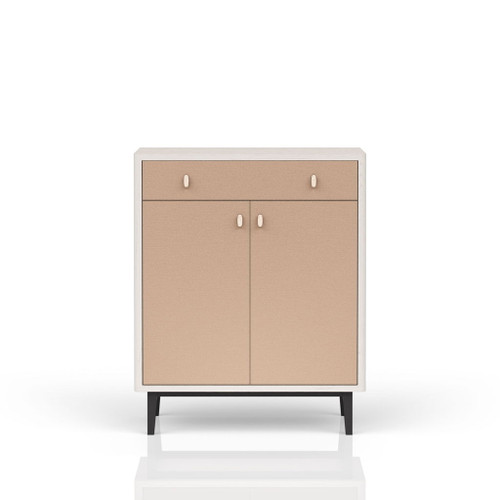 Contemporary Bar Cabinet With Large Storage - White / Pecan