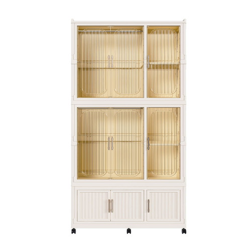 Portable Wardrobe Closet Storage Organizer For Clothes, 9 Magnetic Doors With 9 Cubes & 2 Hanging Rods, 6 Hangers - Cream White Portable Wardrobe Closet Storage Organizer For Clothes, 9 Magnetic Doors With 9 Cubes & 2 Hanging Rods, 6 Hangers - Cream White