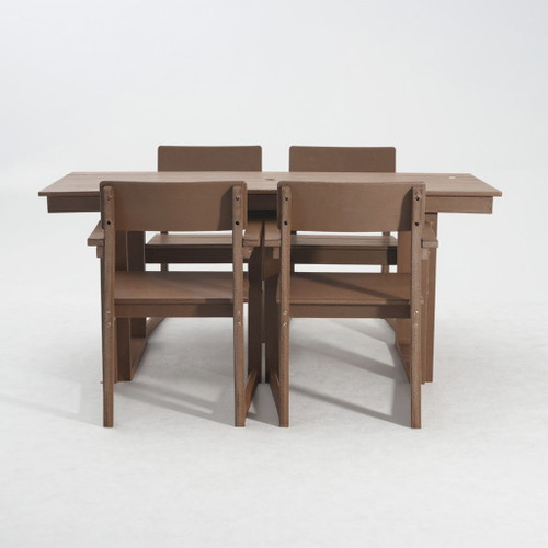 5 Piece Outdoor Dining Set For 4, Patio Table With Umbrella Hole And 4 Armrest Chairs For Backyard, Lawn, Deck, Or Poolside - Brown 5 Piece Outdoor Dining Set For 4, Patio Table With Umbrella Hole And 4 Armrest Chairs For Backyard, Lawn, Deck, Or Poolside - Brown