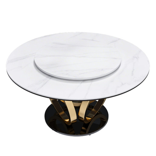 Round Dining Table With 360° Smooth Lazy Susan Stain / Heat - Gold / Black / White Round Dining Table With 360° Smooth Lazy Susan Stain / Heat - Gold / Black / White