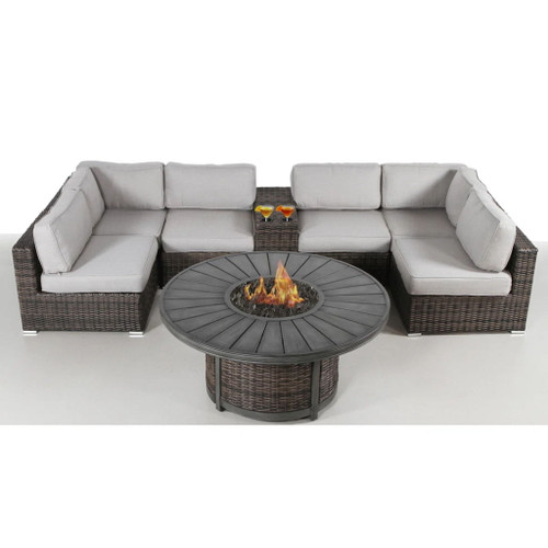 All Weather 4 Person Patio Sofa Set With Fire Pit And Side Table Rustproof - Brown All Weather 4 Person Patio Sofa Set With Fire Pit And Side Table Rustproof - Brown