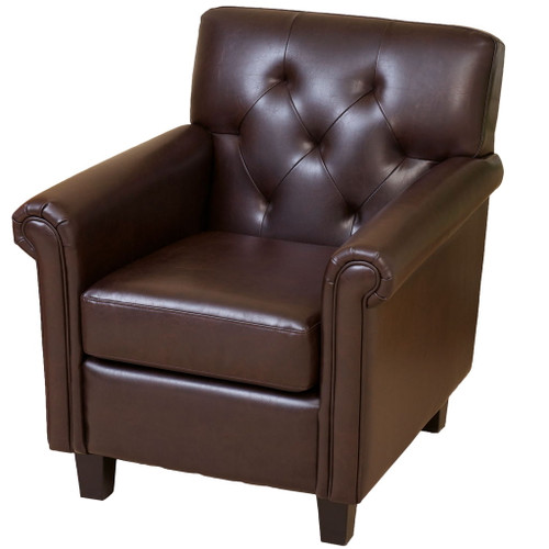 Upholstered Club Chair With Button Tufted Back Rest - Brown Upholstered Club Chair With Button Tufted Back Rest - Brown