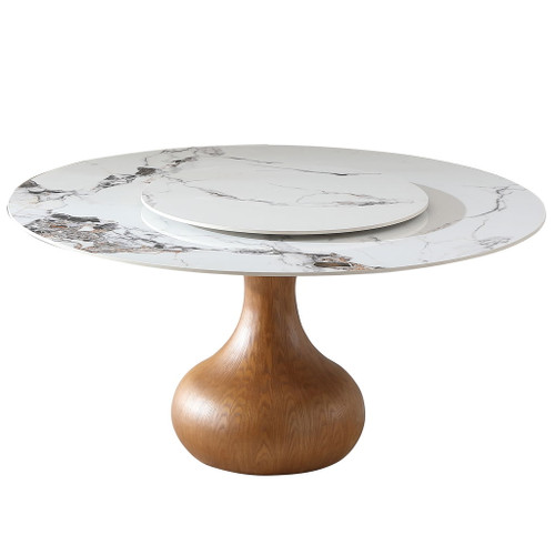 Round Dining Table 53" With Lazy Susan - Walnut / White Round Dining Table 53" With Lazy Susan - Walnut / White