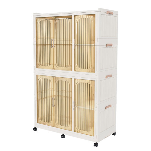 Portable Wardrobe Closet Storage Organizer For Clothes, 6 Magnetic Doors With 6 Cubes & 2 Hanging Rods, 6 Hangers - Cream White Portable Wardrobe Closet Storage Organizer For Clothes, 6 Magnetic Doors With 6 Cubes & 2 Hanging Rods, 6 Hangers - Cream White