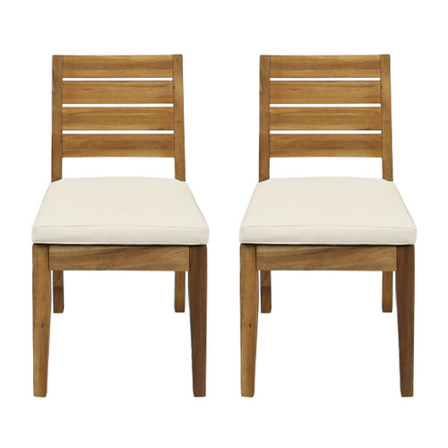 Outdoor Armless Dining Chair With Cushions (Set of 2) - Natural / Beige Outdoor Armless Dining Chair With Cushions (Set of 2) - Natural / Beige