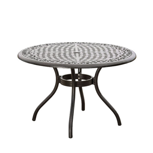 Tranquilius - Outdoor Round Dining Table With Lattice Tabletop, Umbrella Hole And Curved Legs Tranquilius - Outdoor Round Dining Table With Lattice Tabletop, Umbrella Hole And Curved Legs