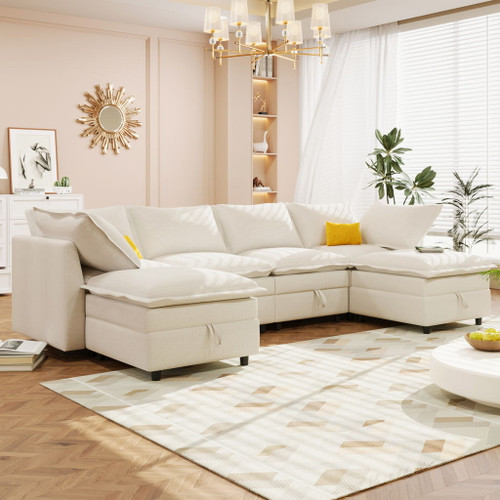 Versatile 6 Piece Modular Sofa Bed With Storage, Stylish Faux Double Layer Cushions, Comfortable & Durable Design, Perfect For Any Living Space Versatile 6 Piece Modular Sofa Bed With Storage, Stylish Faux Double Layer Cushions, Comfortable & Durable Design, Perfect For Any Living Space