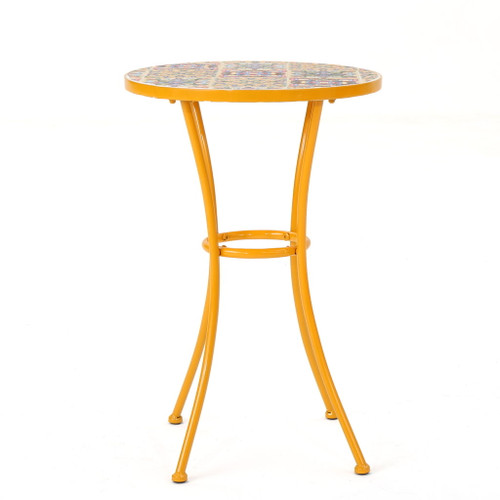 Outdoor Side Table With Tile Mosaic Table Top - Yellow Outdoor Side Table With Tile Mosaic Table Top - Yellow