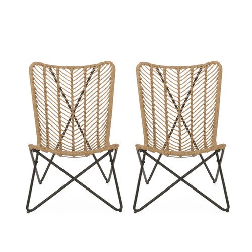 Wicker Chair With Geometric Cross Base, (Set of 2) - Light Brown Wicker Chair With Geometric Cross Base, (Set of 2) - Light Brown