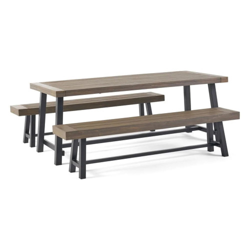 Outdoor 3 Piece Picnic Dining Set - Gray / Rustic Metal Outdoor 3 Piece Picnic Dining Set - Gray / Rustic Metal
