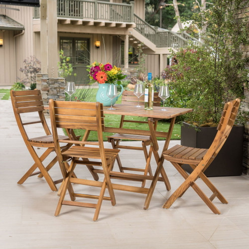 Natural 5 Piece Wood Outdoor Patio Dining Set - Natural Stained Natural 5 Piece Wood Outdoor Patio Dining Set - Natural Stained