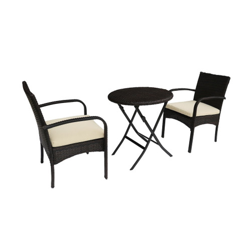 Outdoor Wicker Bistro Set With 2 Chairs - Brown Multi Outdoor Wicker Bistro Set With 2 Chairs - Brown Multi