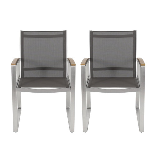 Poetic - Outdoor Dining Chair With Faux Wood Arms And Aluminum Frame (Set of 2) - Gray Poetic - Outdoor Dining Chair With Faux Wood Arms And Aluminum Frame (Set of 2) - Gray