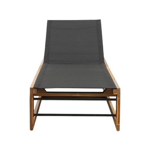 Outdoor Chaise Lounge With Acacia Wood Frame And Mesh Seat - Teak Outdoor Chaise Lounge With Acacia Wood Frame And Mesh Seat - Teak
