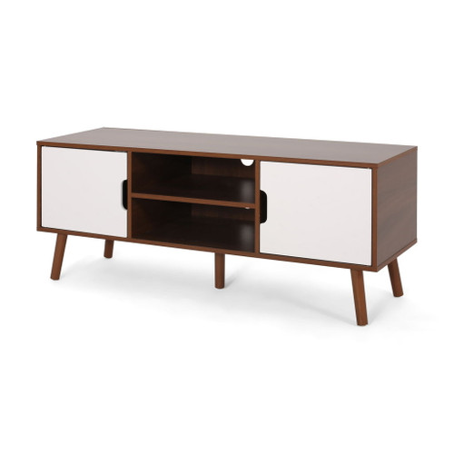TV Stand With Shelves And Splayed Legs - White / Walnut TV Stand With Shelves And Splayed Legs - White / Walnut
