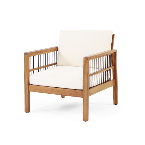 Club Chair With Slat Panel Design - Teak / Beige Club Chair With Slat Panel Design - Teak / Beige