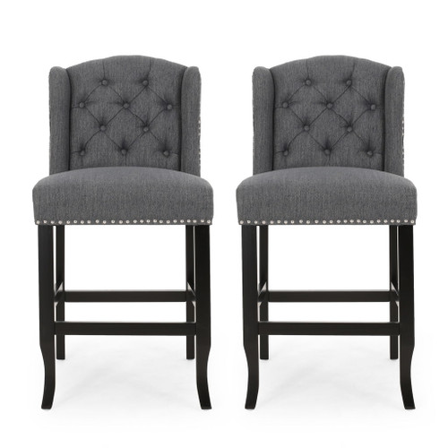 Vienna - Fabric Tufted Counter Stool With Nailhead Accents (Set of 2) Vienna - Fabric Tufted Counter Stool With Nailhead Accents (Set of 2)