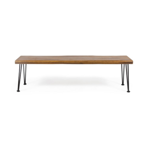 Zion - Industrial Wood And Metal Rectangular Bench With Faux Live Edge Design - Teak Zion - Industrial Wood And Metal Rectangular Bench With Faux Live Edge Design - Teak