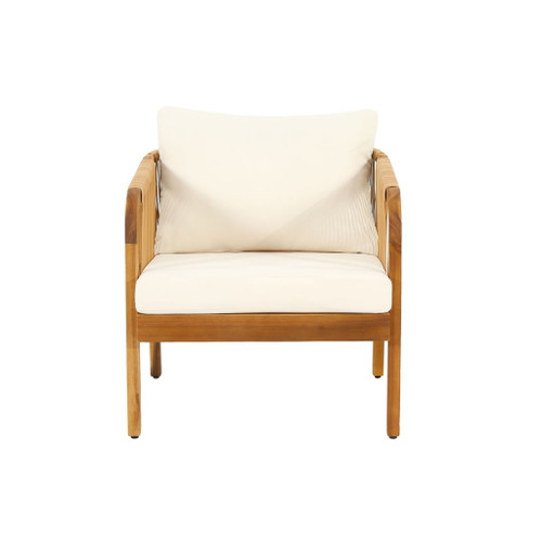 Acacia Wood And Wicker Outdoor Club Chair, Deep Seating With Soft Cushion, Porch Chairs For Garden, Backyard Porch Balcony - Brown / Beige Acacia Wood And Wicker Outdoor Club Chair, Deep Seating With Soft Cushion, Porch Chairs For Garden, Backyard Porch Balcony - Brown / Beige