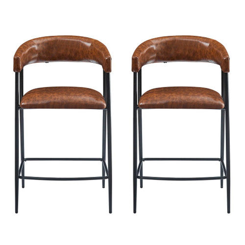 Counter Stools (Set of 2), Upholstered Counter Stools With Iron Frame, Backrest, Footrest, Arm Counter Stools For Home Bar, Kitchen Counter - Brown Counter Stools (Set of 2), Upholstered Counter Stools With Iron Frame, Backrest, Footrest, Arm Counter Stools For Home Bar, Kitchen Counter - Brown