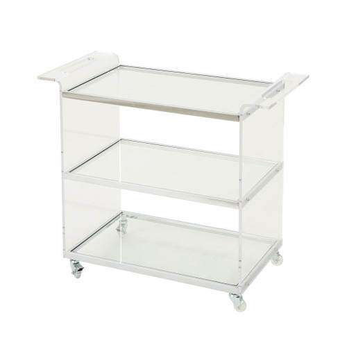 Elegant Acrylic Bar Cart With Tempered Glass Shelves And Rattan Metal Frame - Clear Elegant Acrylic Bar Cart With Tempered Glass Shelves And Rattan Metal Frame - Clear