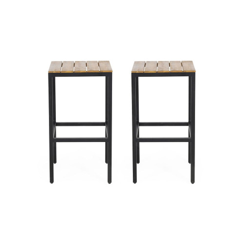 Outdoor Bar Stool With Slat Design And Metal Frame (Set of 2) Outdoor Bar Stool With Slat Design And Metal Frame (Set of 2)