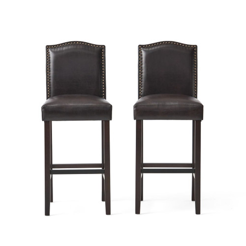 Bar Stools (Set of 2), Upholstered Barstools Armless, Rubber Wood Leg - Brown Bar Stools (Set of 2), Upholstered Barstools Armless, Rubber Wood Leg - Brown