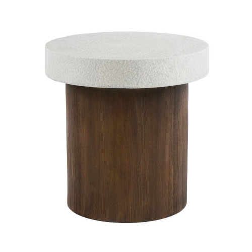 Mgo Cylindrical Side Table With Faux Stone Top And Wood Faux Base - Antique White / Natural Mgo Cylindrical Side Table With Faux Stone Top And Wood Faux Base - Antique White / Natural
