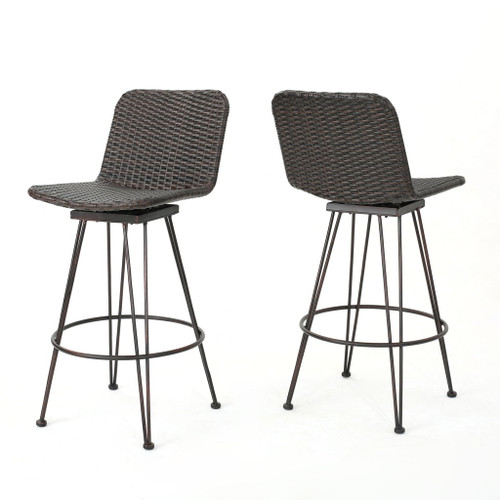 Outdoor Rattan Barstools With Black Brush Copper Iron Frame (Set of 2) - Multi Brown Outdoor Rattan Barstools With Black Brush Copper Iron Frame (Set of 2) - Multi Brown