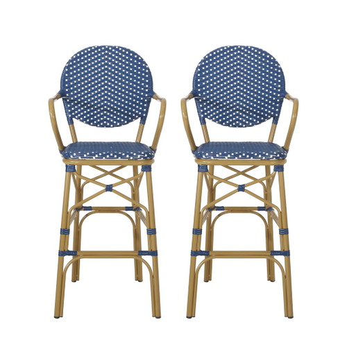Outdoor Wicker And Aluminum French Barstools (Set of 2) Outdoor Wicker And Aluminum French Barstools (Set of 2)