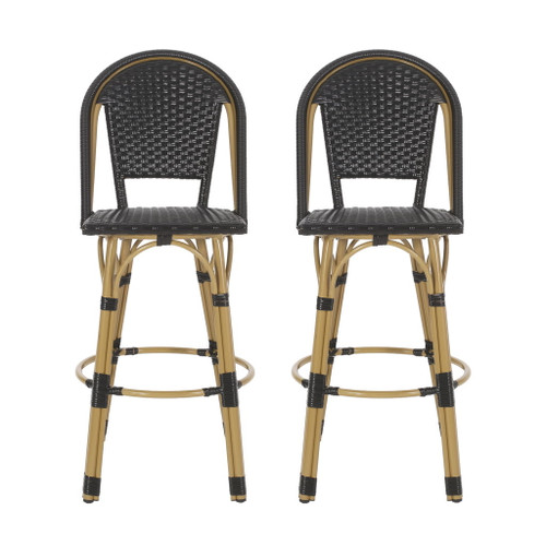 Outdoor Rattan And Aluminum French Barstools (Set of 2) Outdoor Rattan And Aluminum French Barstools (Set of 2)