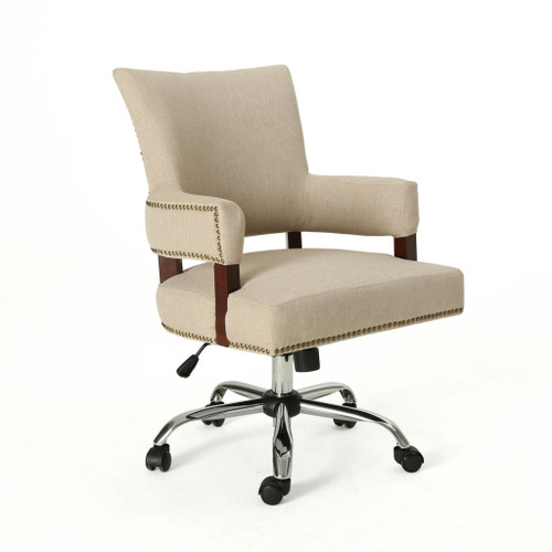 Zealous - Upholstered Office Chair With Curved Arms And Nailhead Accents - Wheat Zealous - Upholstered Office Chair With Curved Arms And Nailhead Accents - Wheat