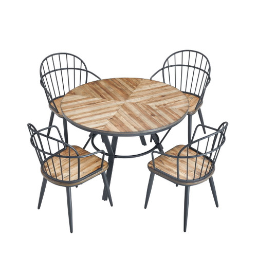 Contemporary Indoor Dining Set With Metal Legs, Birch, And Metal - Black / Natural Contemporary Indoor Dining Set With Metal Legs, Birch, And Metal - Black / Natural