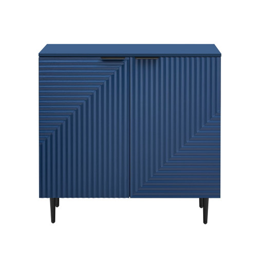 Side Cabinet With Adjustable Shelves And Geometric Door Panels - Navy Blue Side Cabinet With Adjustable Shelves And Geometric Door Panels - Navy Blue